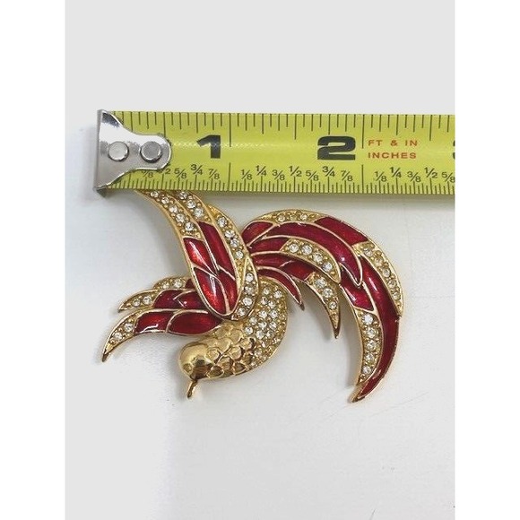 Vintage GIORGIO signed Red Enamel / Crystals Gold Tone Song Bird Brooch Pin - Picture 6 of 6